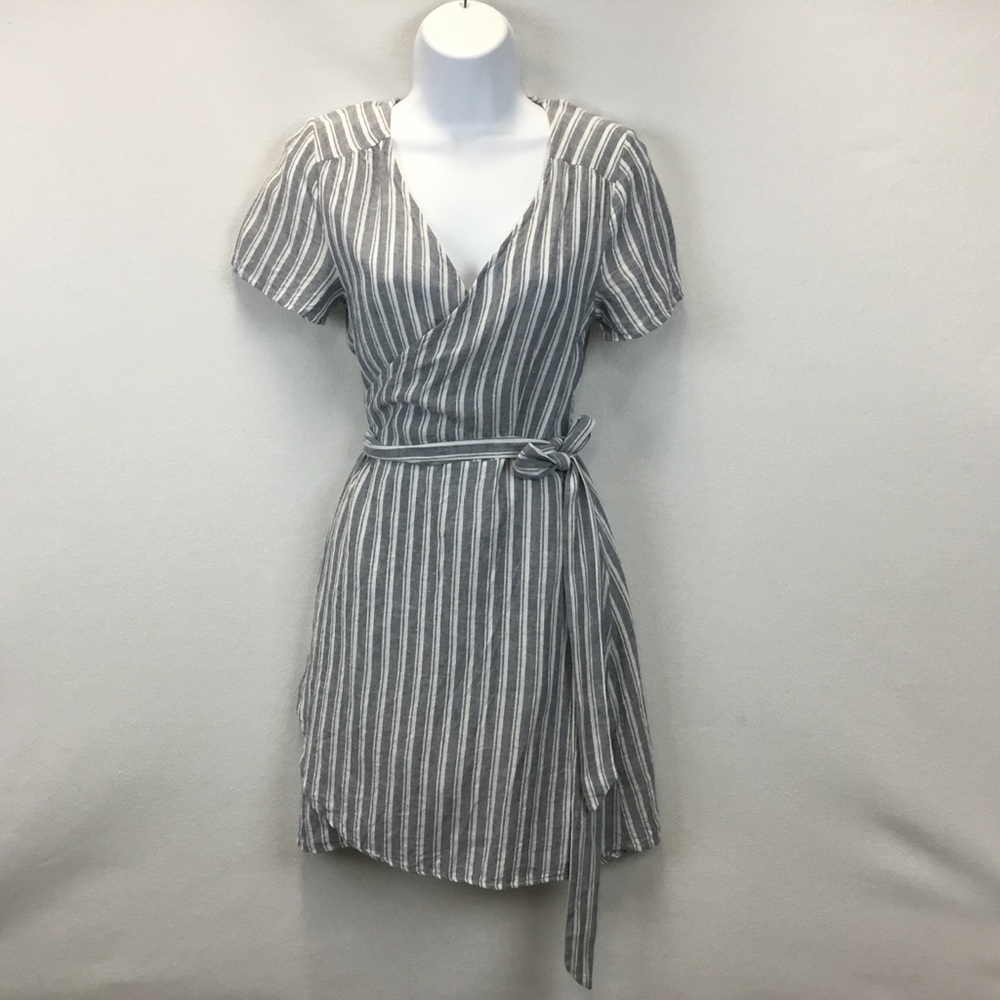 Marine Layer Frances Wrap Dress Linen Blend Striped
